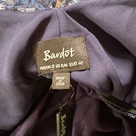 Bardot NWT Emily Ruffled Floral Print Bodysuit in a navy blue color. size 12 - Picture 7 of 7